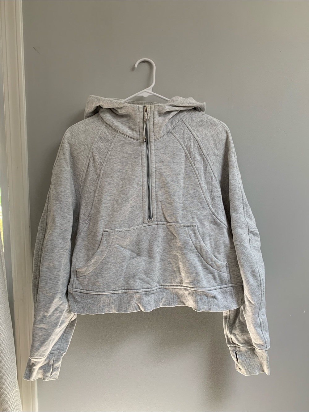 Lululemon Cropped Light Gray Half-Zip Hoodie